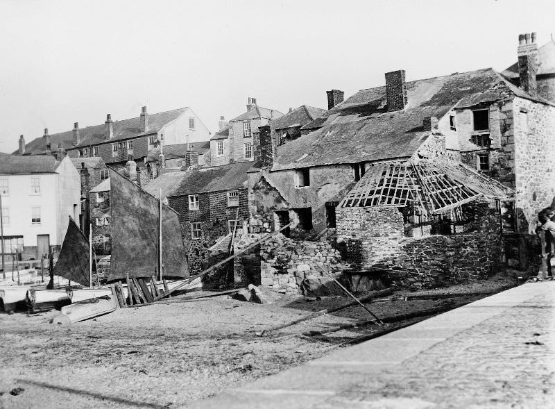 A view of the "town beach" adjacent to Smeaton's Pier. Boat repairs/maintenance were often carried out here, St. Ives, Cornwall