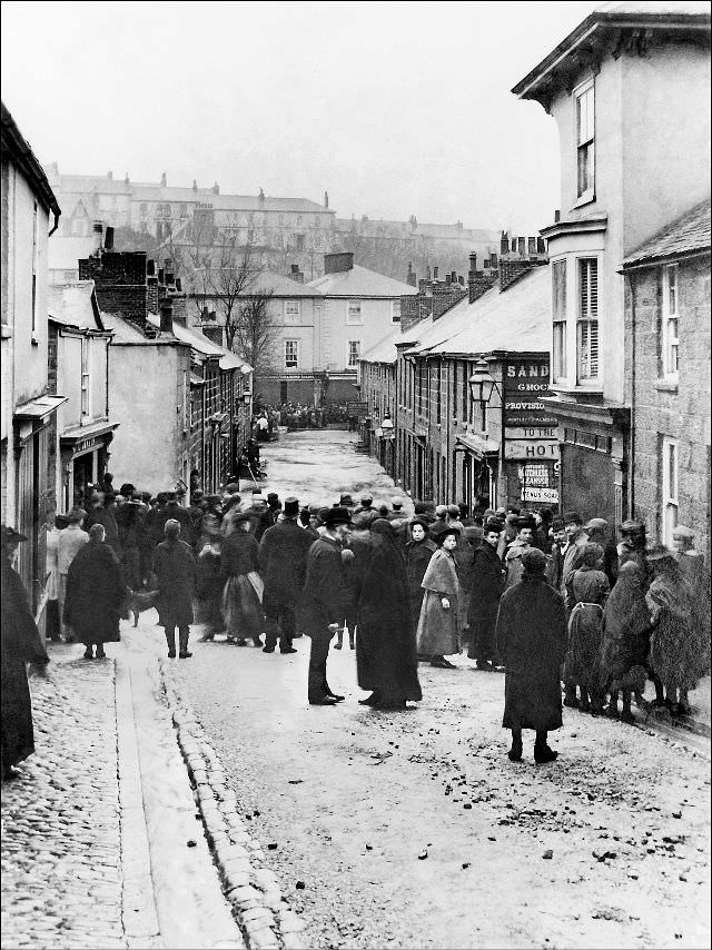 The great flood of November 1894. Looking down Tregenna Hill toward Tregenna Place, St. Ives, Cornwall