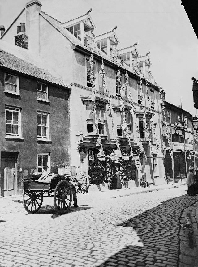 A view mid-way along Fore Street, just opposite the former premises of Woolworths, St. Ives, Cornwall