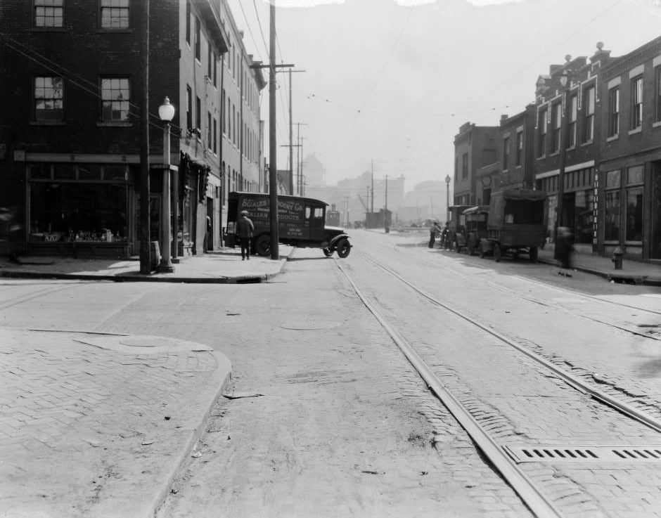 Vitale's Italian Grocery and Imports and Sciales Grocery Co. truck at Biddle in St. Louis in 1925