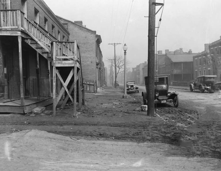 North view down Blair Ave. from just north of O’Fallon Street, with building 1311 Blair Ave. visible on the left, 1925