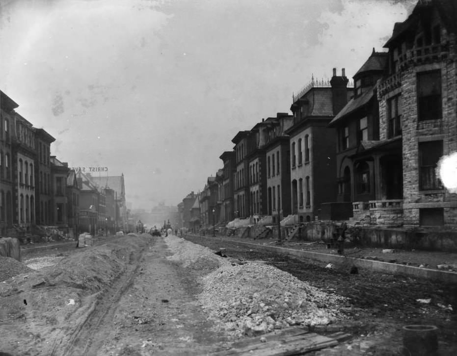 View of major street work on Washington Blvd. looking west from Cardinal Ave. in Midtown, 1927