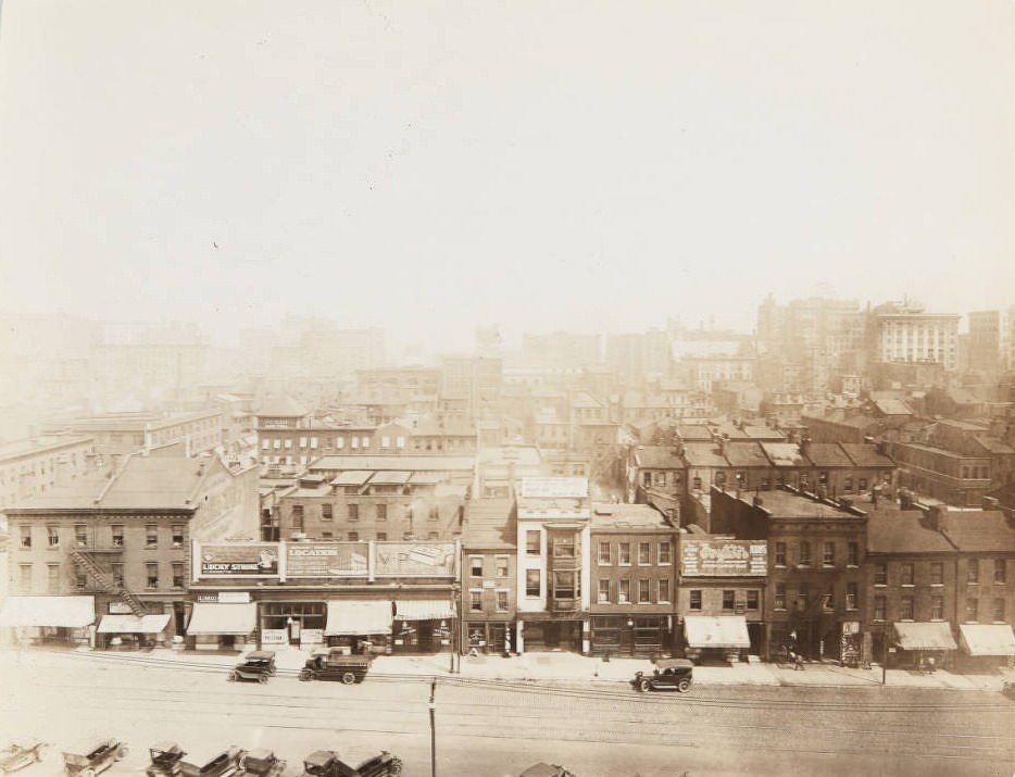 1300 block of Market Street in 1920, with a row of buildings between 13th and 14th streets.