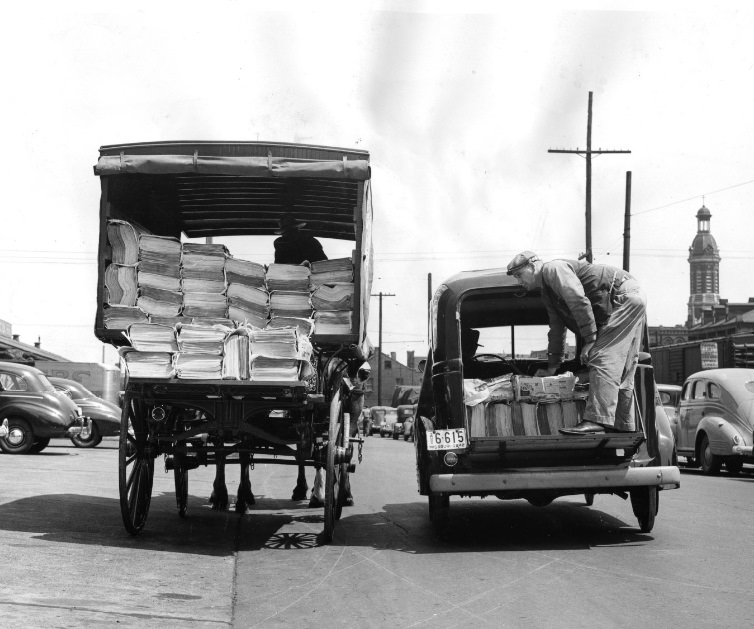 Globe-Democrat Rolls on Wood Tires, 1940