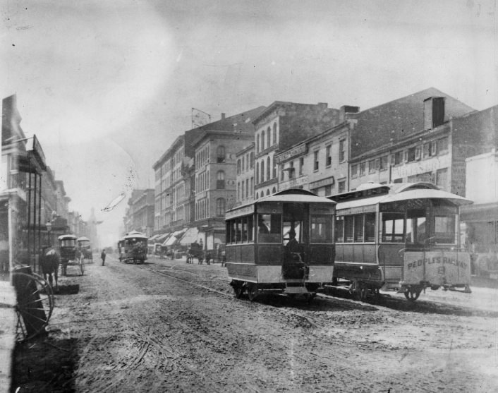 The "end of the line" of the old horse cars, showing a view of Fourth street south from Delmar, 1940