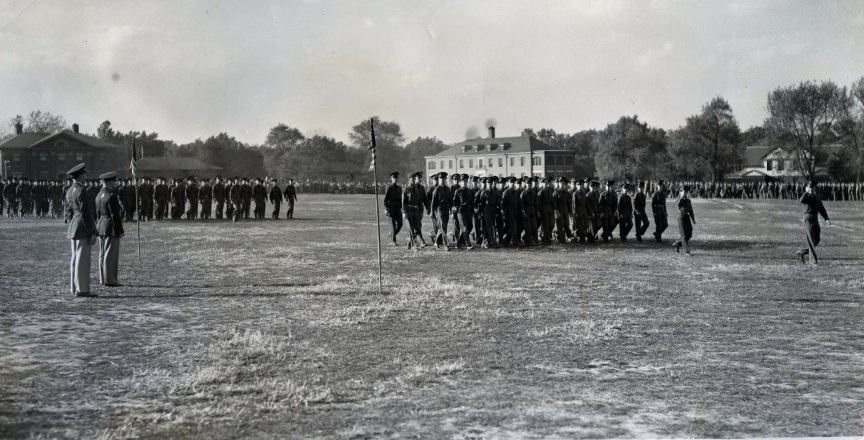 New recruits doing the left-right during an open house at Jefferson Barracks, 1940.