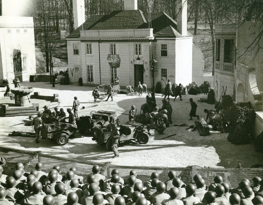 Jefferson Barracks hosting a tactical demonstration of modern warfare, 1944.