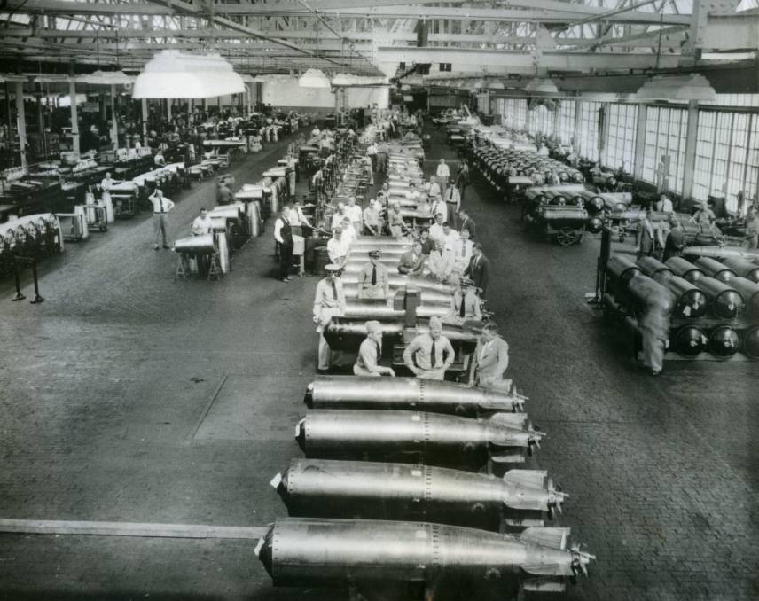 Airborne torpedo assembly line at American Can Company, 1943.