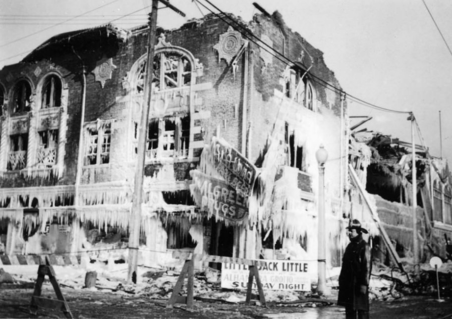 The Casoloma Ballroom, located at 3453 Iowa Street, covered in ice in January 1940 after a fire.