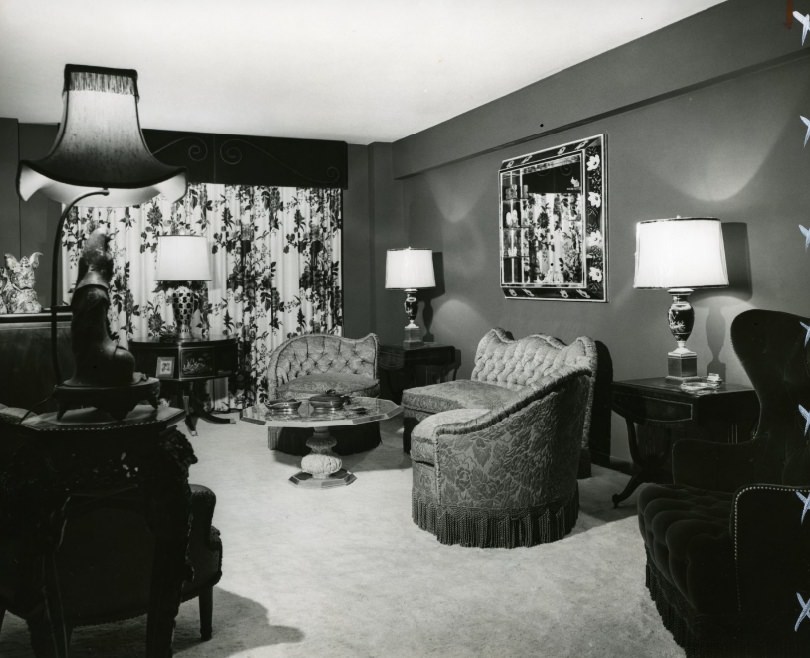 Montclair Apartments - Sitting room with furniture, 1951