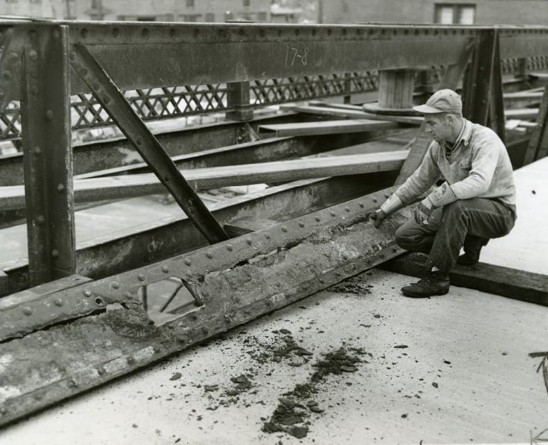 Deteriorated Steel-Work On The Twenty-First Street Bridge, 1956