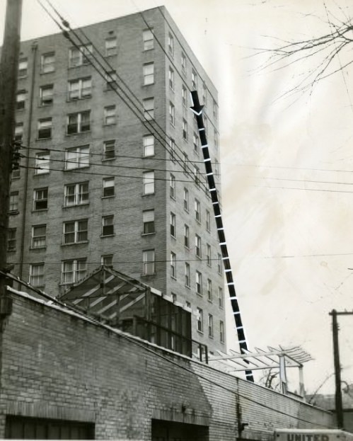 Path of Fatal Plunge At The President Apartments, 1951