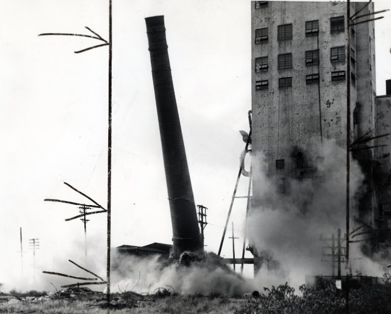 Burlington Grain Elevator - On Its Way Down, 1954