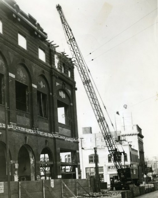 Crane Outside Coliseum Demolition, 1953