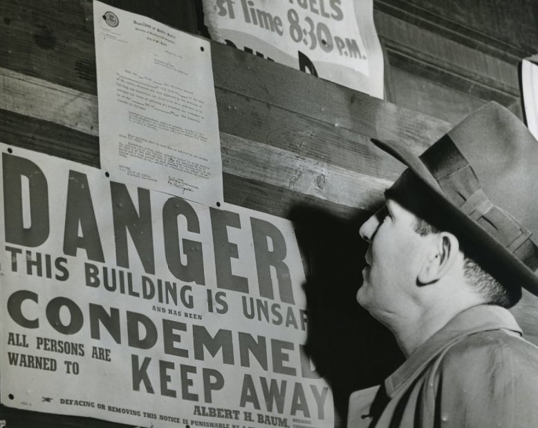 Condemned Sign at Coliseum, 1953