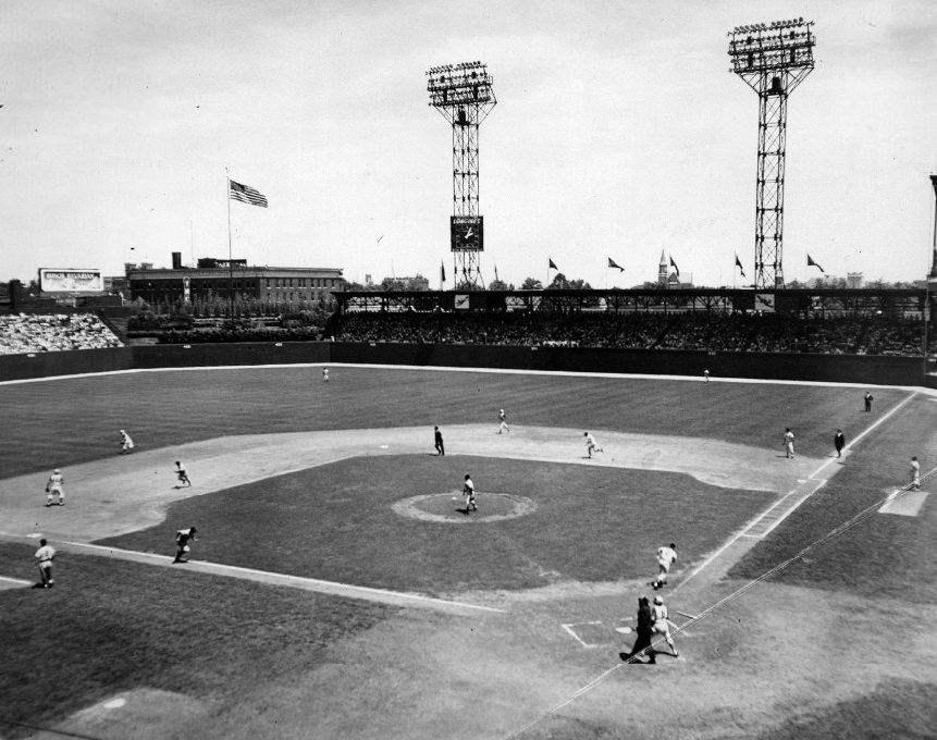 Nellie Fox filed out to Frank Robinson in short left field to end the second inning after the American League All-Stars had scored two runs, 1957