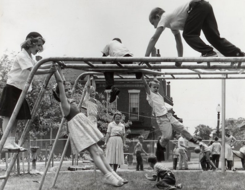 Catholic Women's League Day Care Nursery 1515 N. Market: Playground: New "Climber" Creates Clamor, 1959
