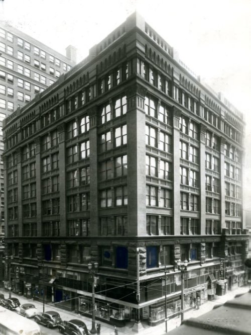 Before remodeling the commercial building northeast corner of Sixth and Olive streets, it looked like this in 1951