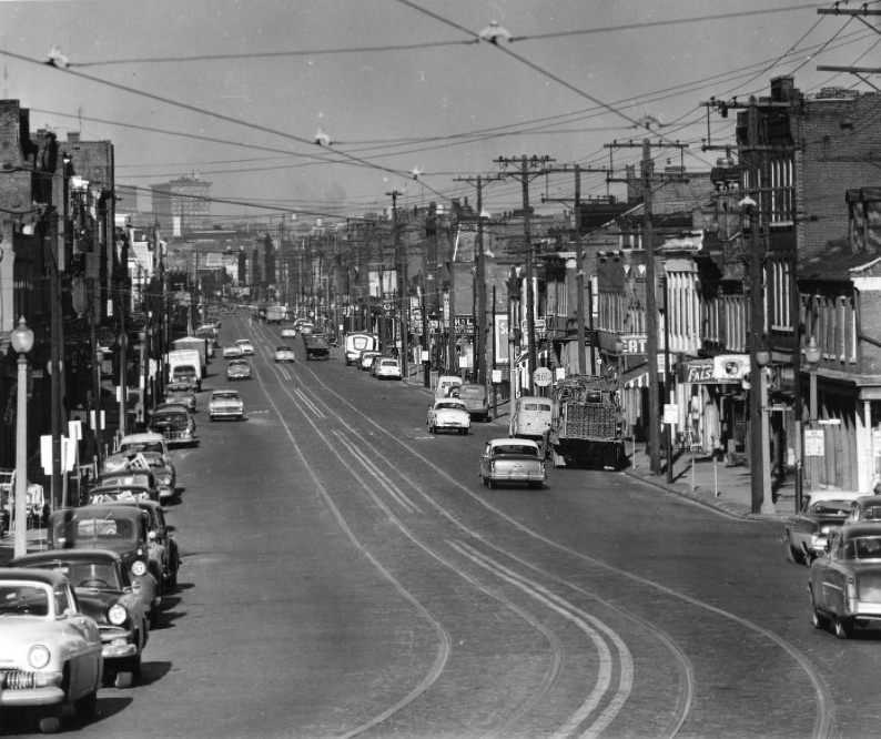 South Broadway Street. Looking north from St. George Street, 1956