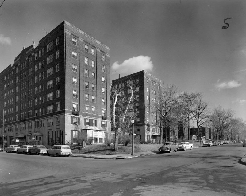 Winston Churchill Apartments - Looking northeast on Cabanne Ave, 1950