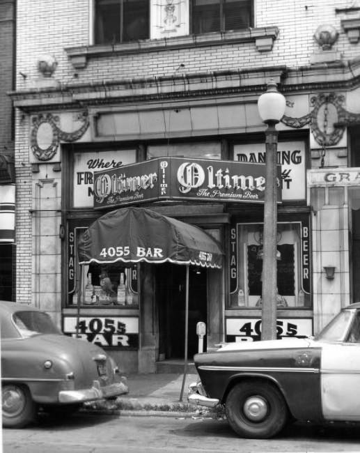 The entrance of a bar located at 4055 Olive Street St. Louis, 1958