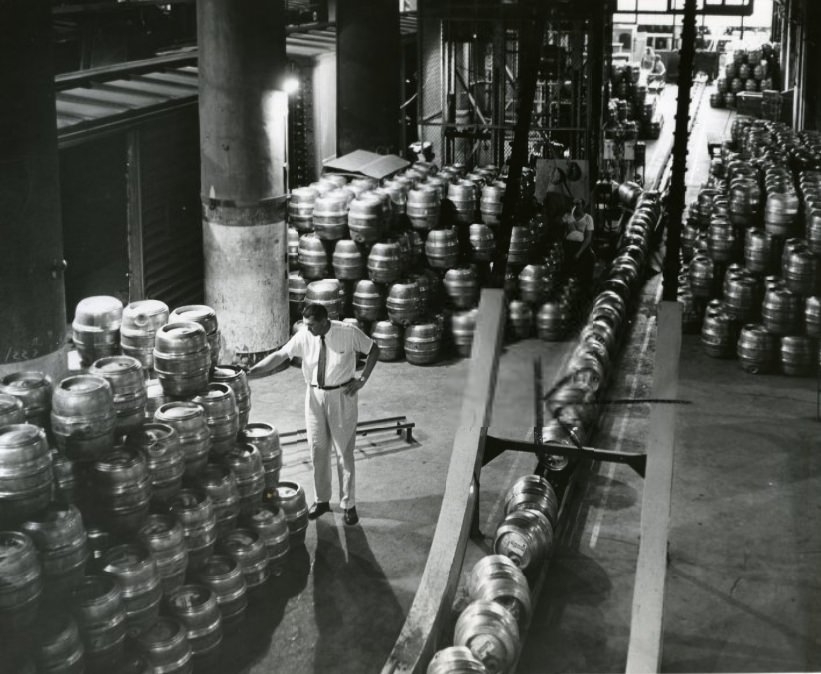 Anheuser-Busch Brewery - Beer Stacked for Shipment, 1957
