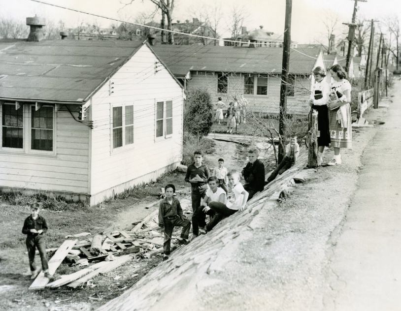 Fence down in the 1100 black of Gorgas St., 1955