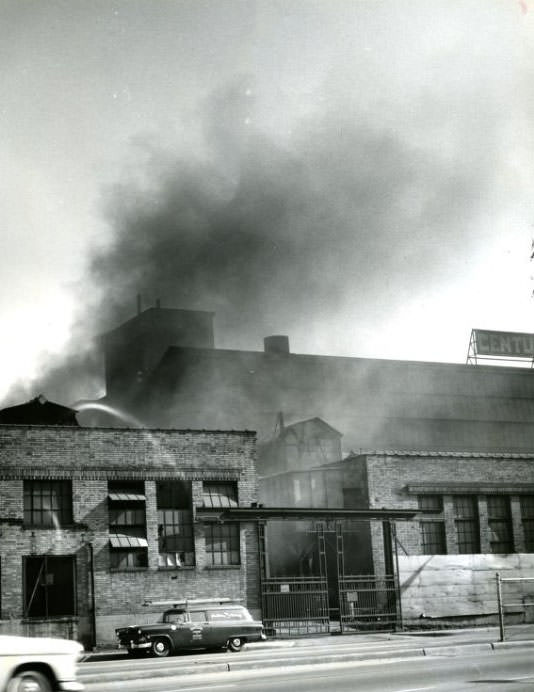 Blowing smoke is the Century Foundry at 3711 Market st., 1961