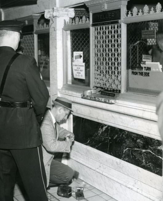 Detective Checks for Fingerprints at Mercantile Trust Company, 1960