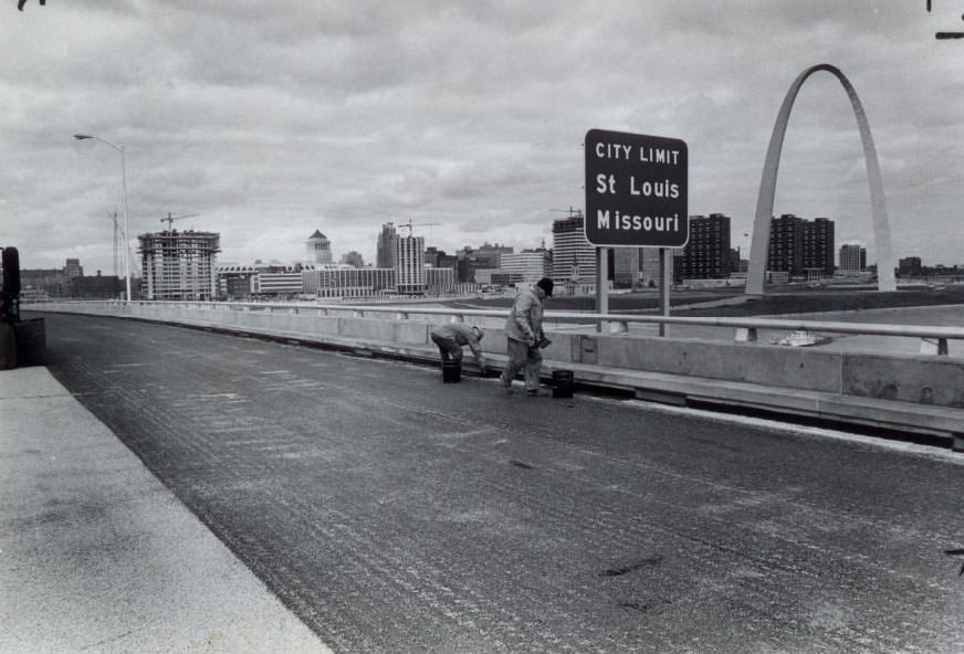 Paving Process On Poplar Street Bridge,1 967