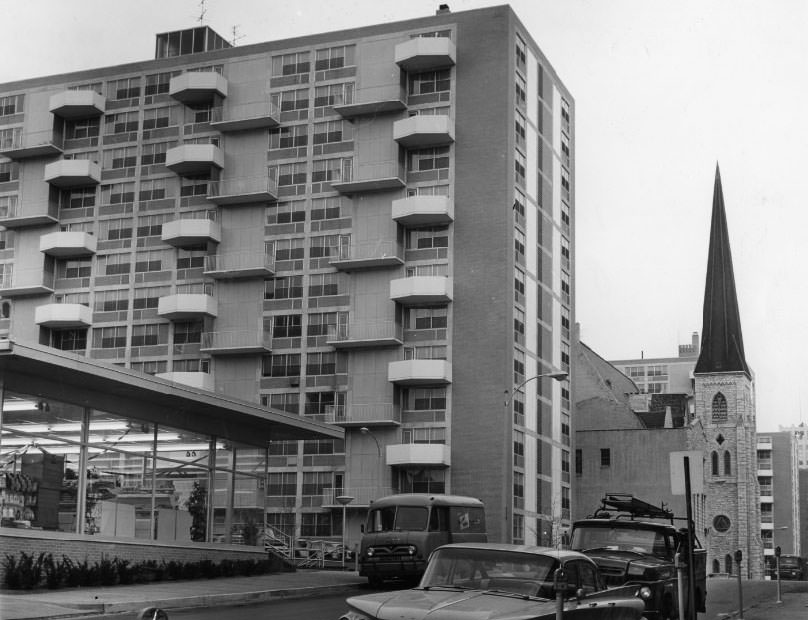 Plaza Apartments - Looking east near 18th & Pine, 1960