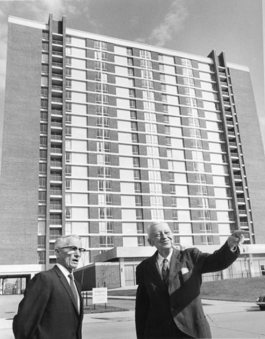 Dr. John Whitney, president of the Heritage House Board of Directors and W. Palmer Oliver, 1960