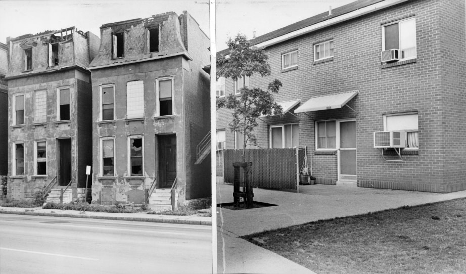 Old townhouses were traded for new when Blumeyer was built, 1971