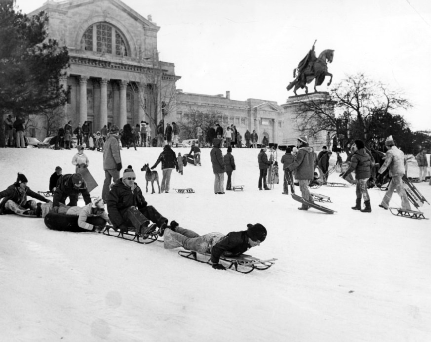 Sledding at Art Hill, 1978