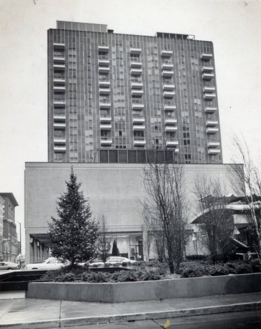 Exterior Shot of the Entrance of the Mansion House Apartments, 1972