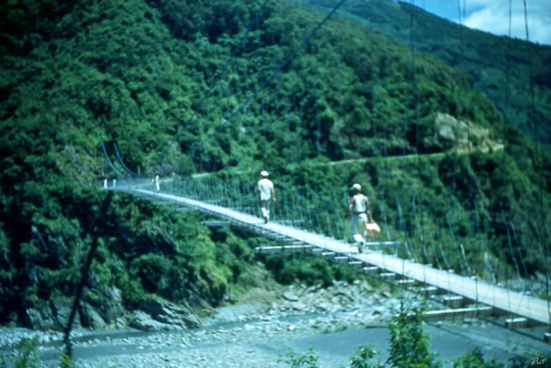 Aborigine swing bridge, Taiwan, 1954
