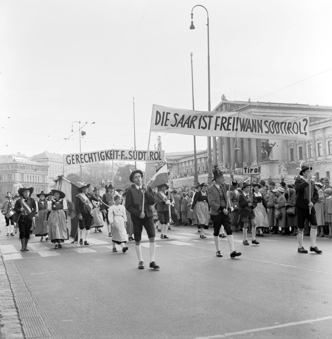 Demonstration for the autonomy of South Tyrol in Vienna, 1956.