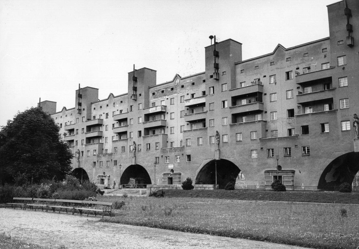 Workers' flats at Heiligenstadt in Vienna, built by the socialist government in 1930, photographed in July 1954.
