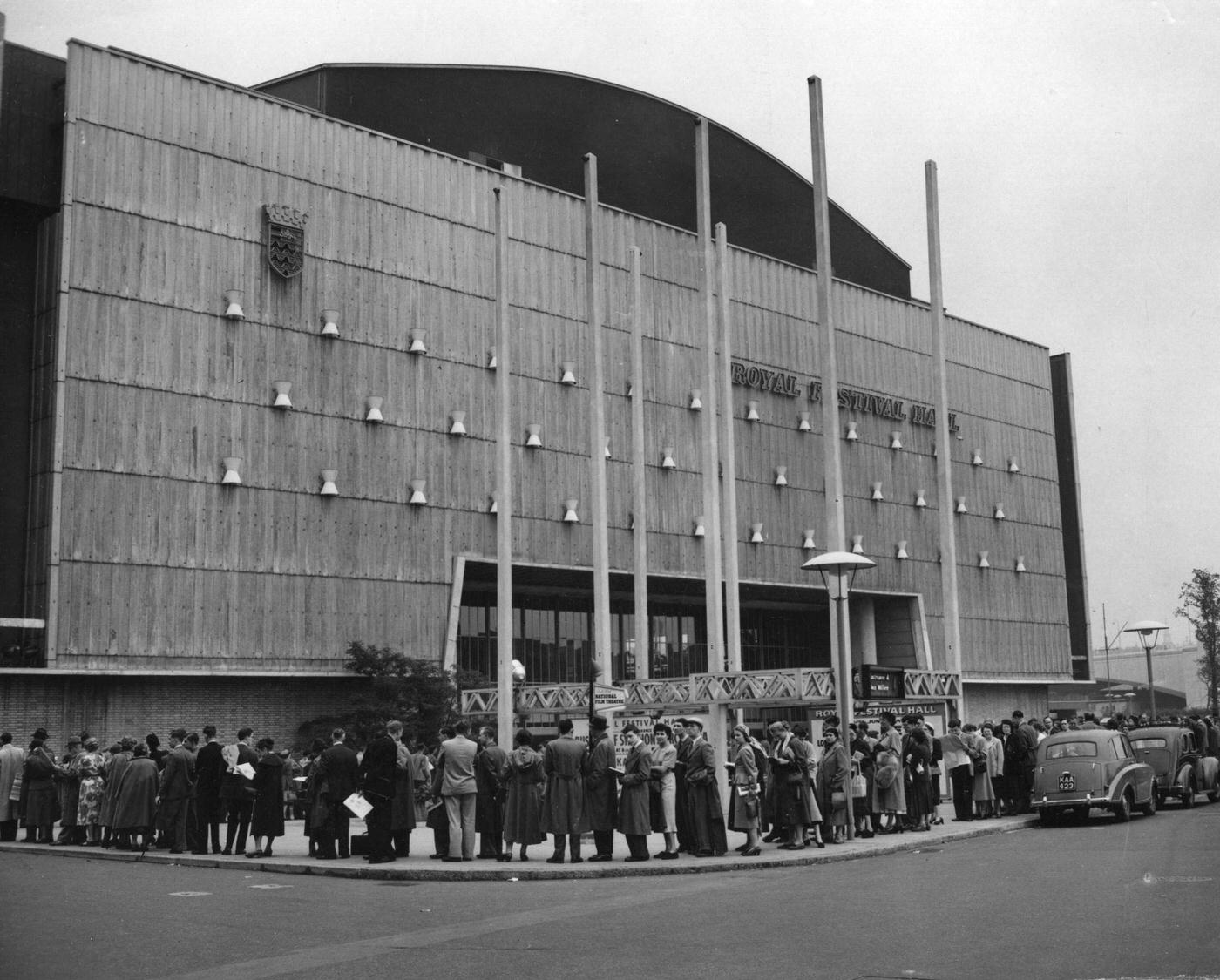 Queue outside the Royal Festival Hall waiting for the opening performance by the Vienna State Opera.