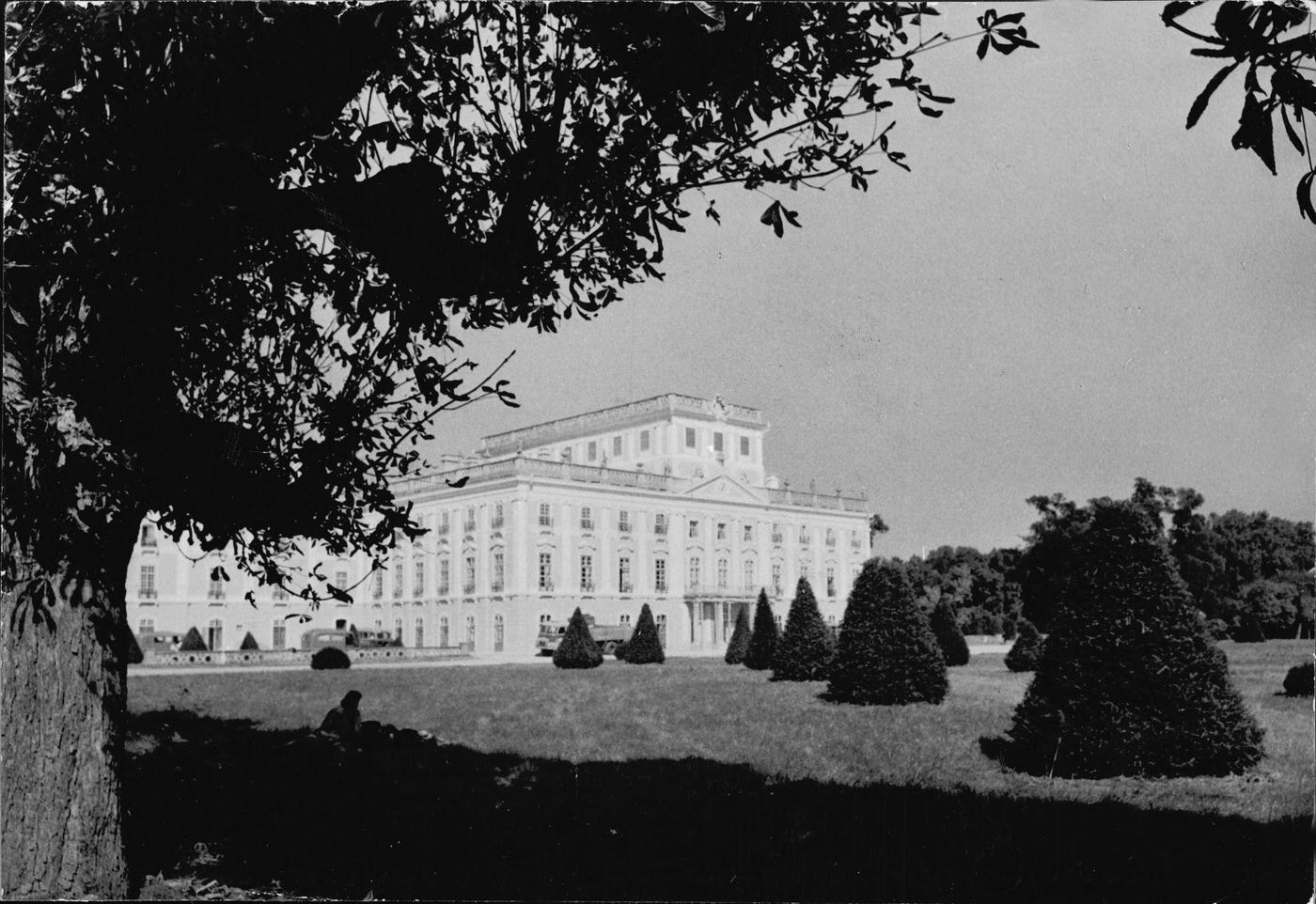 View of the country palace of the Esterhazy family, "Esterhaza," situated on the south side of Lake Neusiedler, east of Eisenstadt, near the Hungarian border, Austria,d 1950.