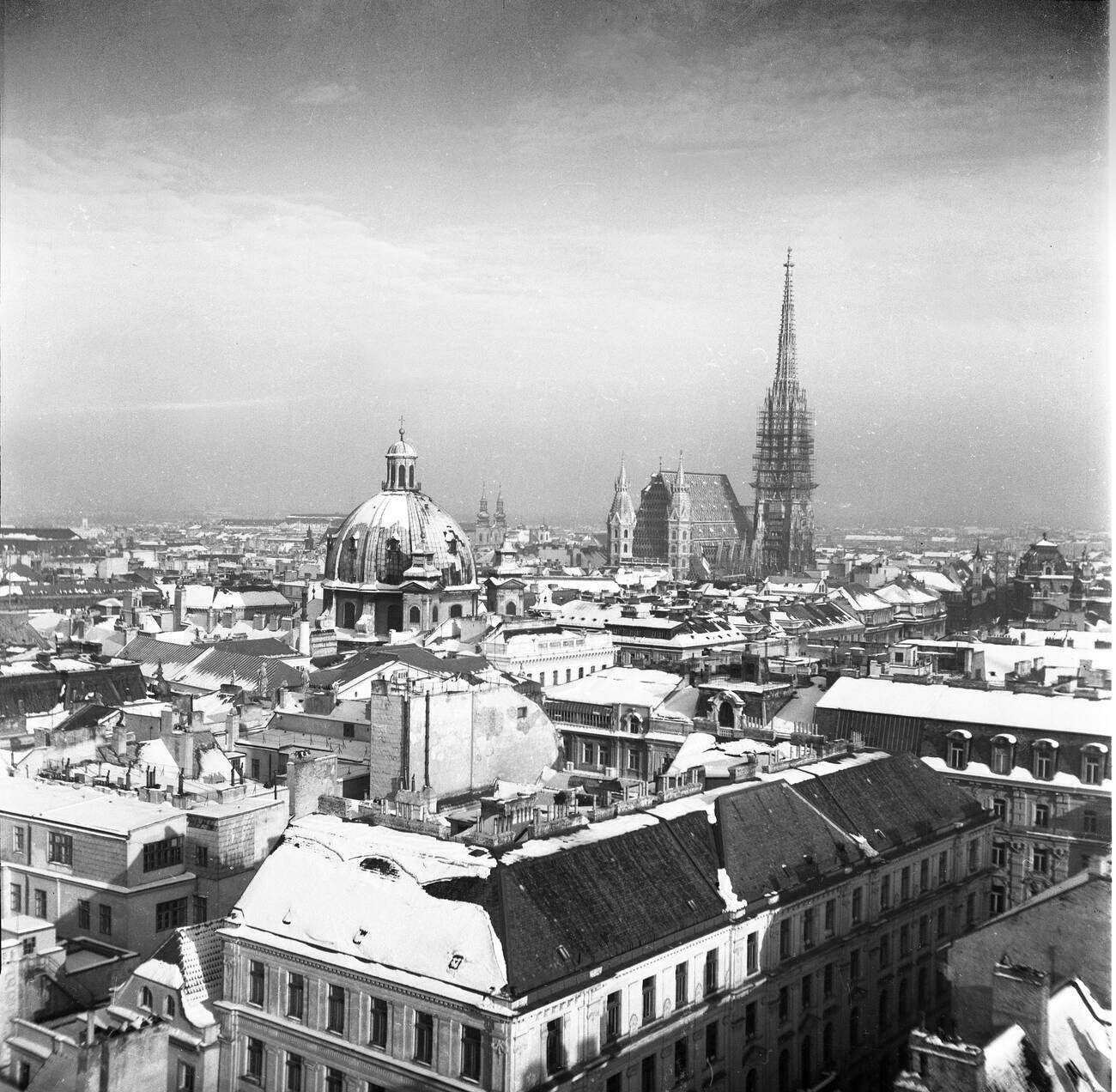 Rooftops of Vienna, Austria, in winter 1956.