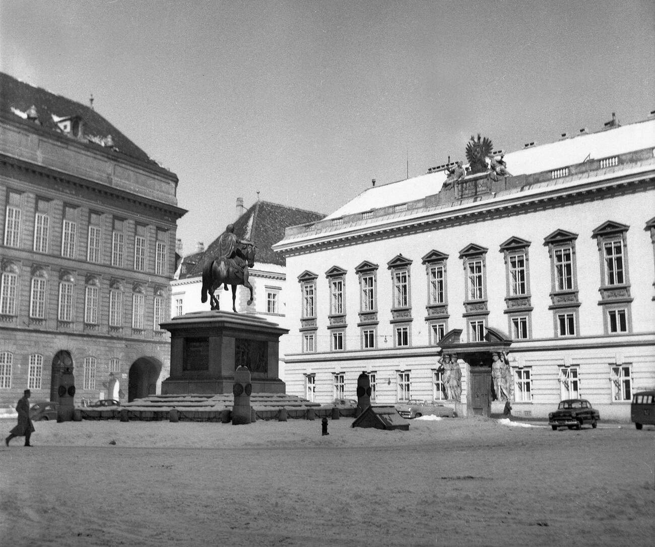 Equestrian statue of Joseph II in Josefsplatz Square, Vienna, Austria, 1956.