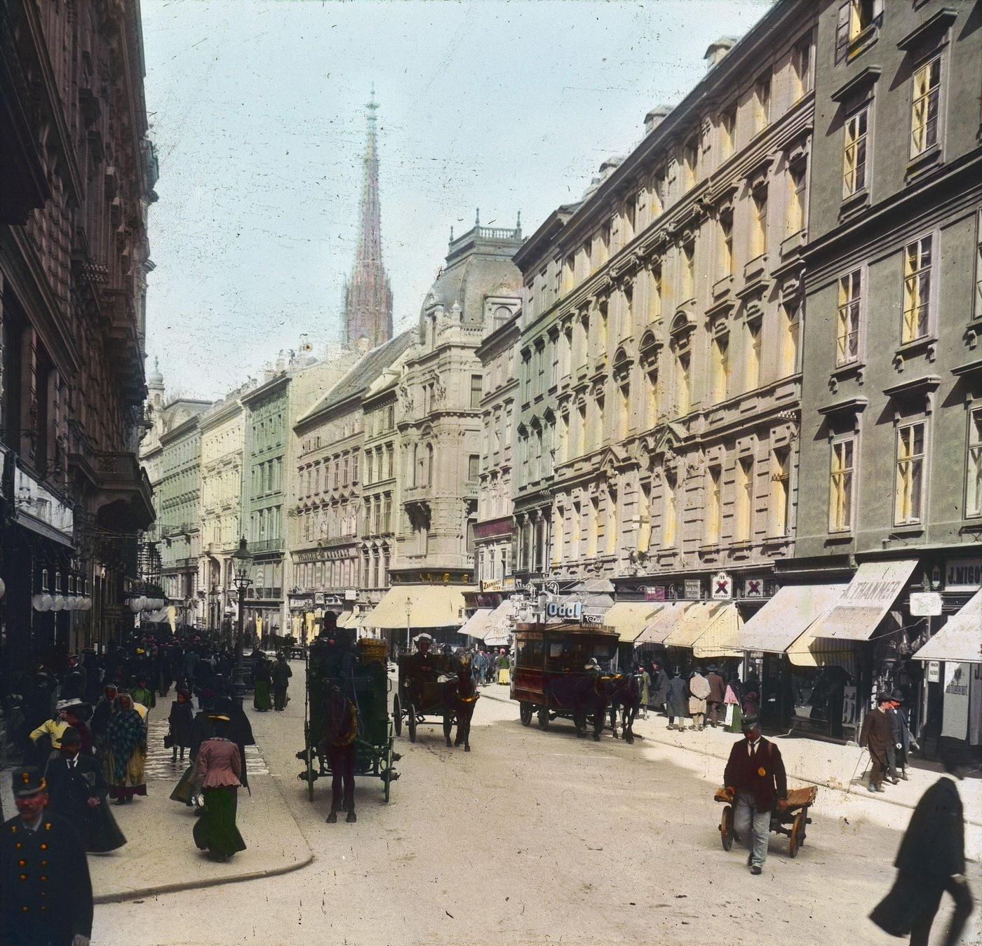 The Kaertnerstrasse in Vienna's first district, 1900.