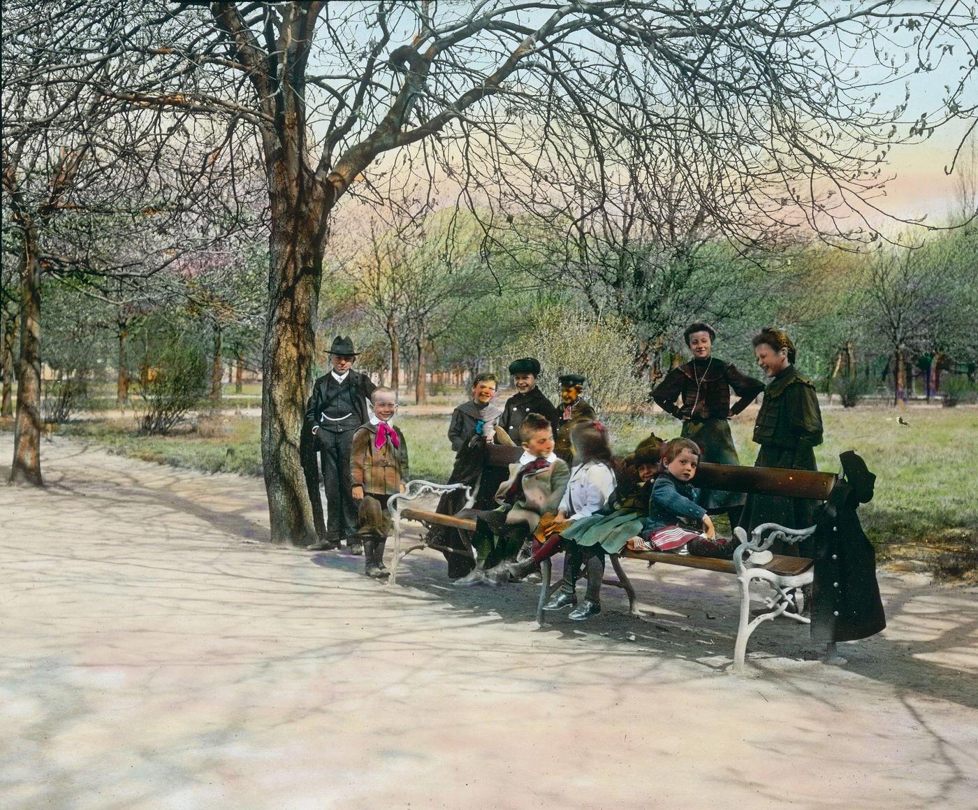 Playing kids in the Praterhauptallee. Prater. Vienna, second district, 1905.