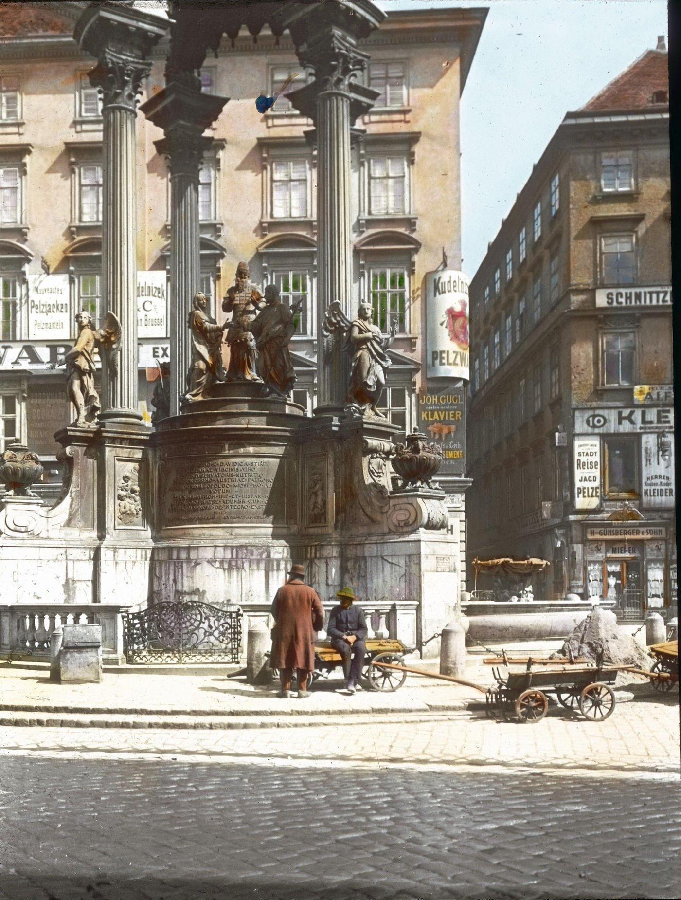The spousal fountain at Hoher Markt square in Vienna's 1st district, 1905.