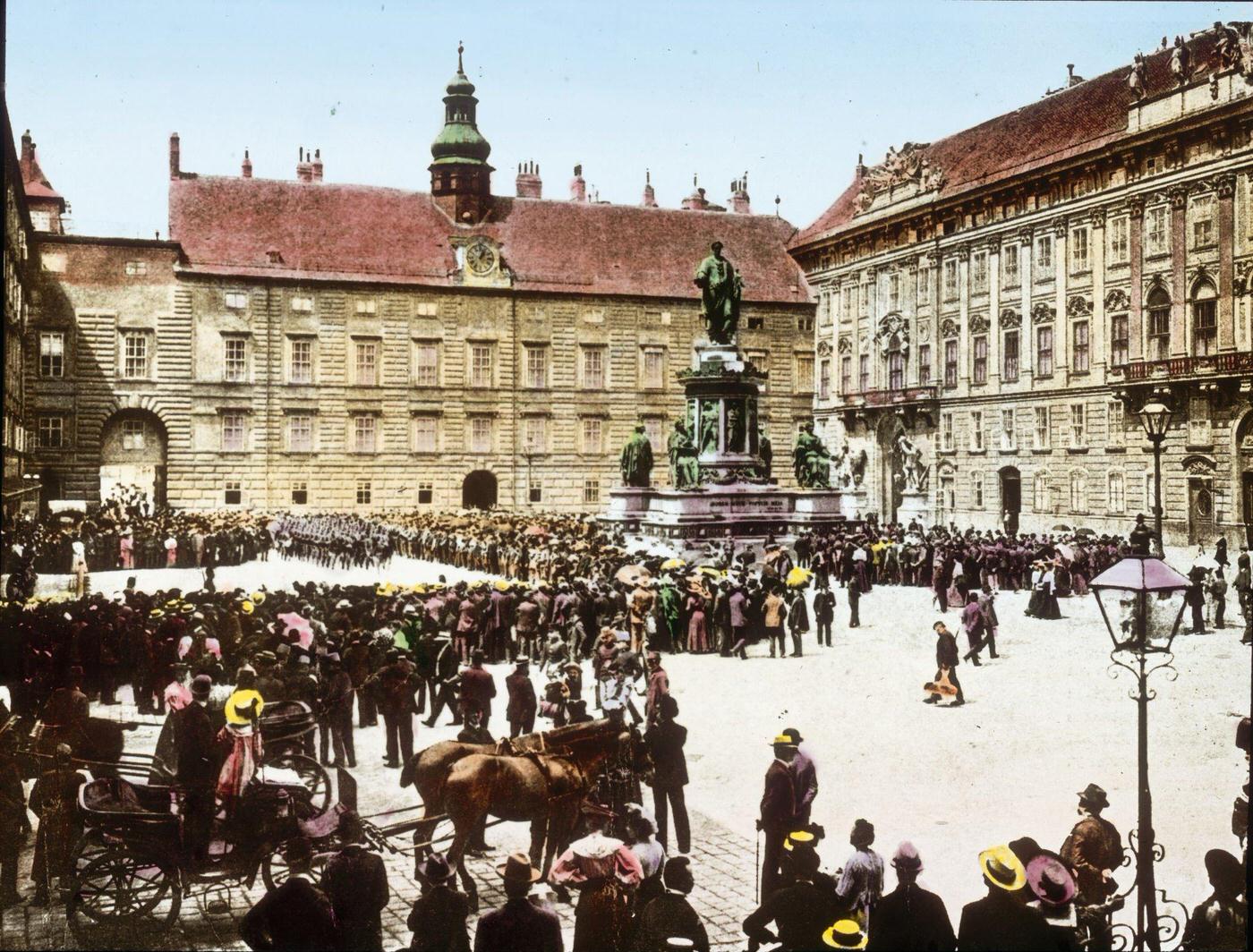 Changing of the guards at the Hofburg Imperial Palace in Vienna, 1905.