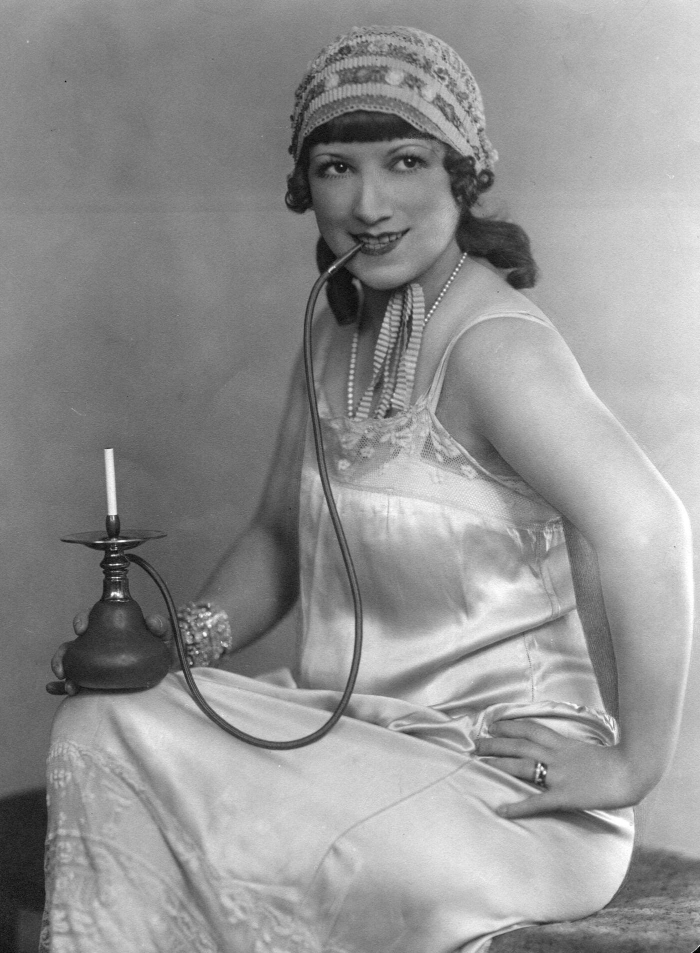 Night Smoke, 1925: A Woman in Nightwear, Smoking a Hookah Pipe