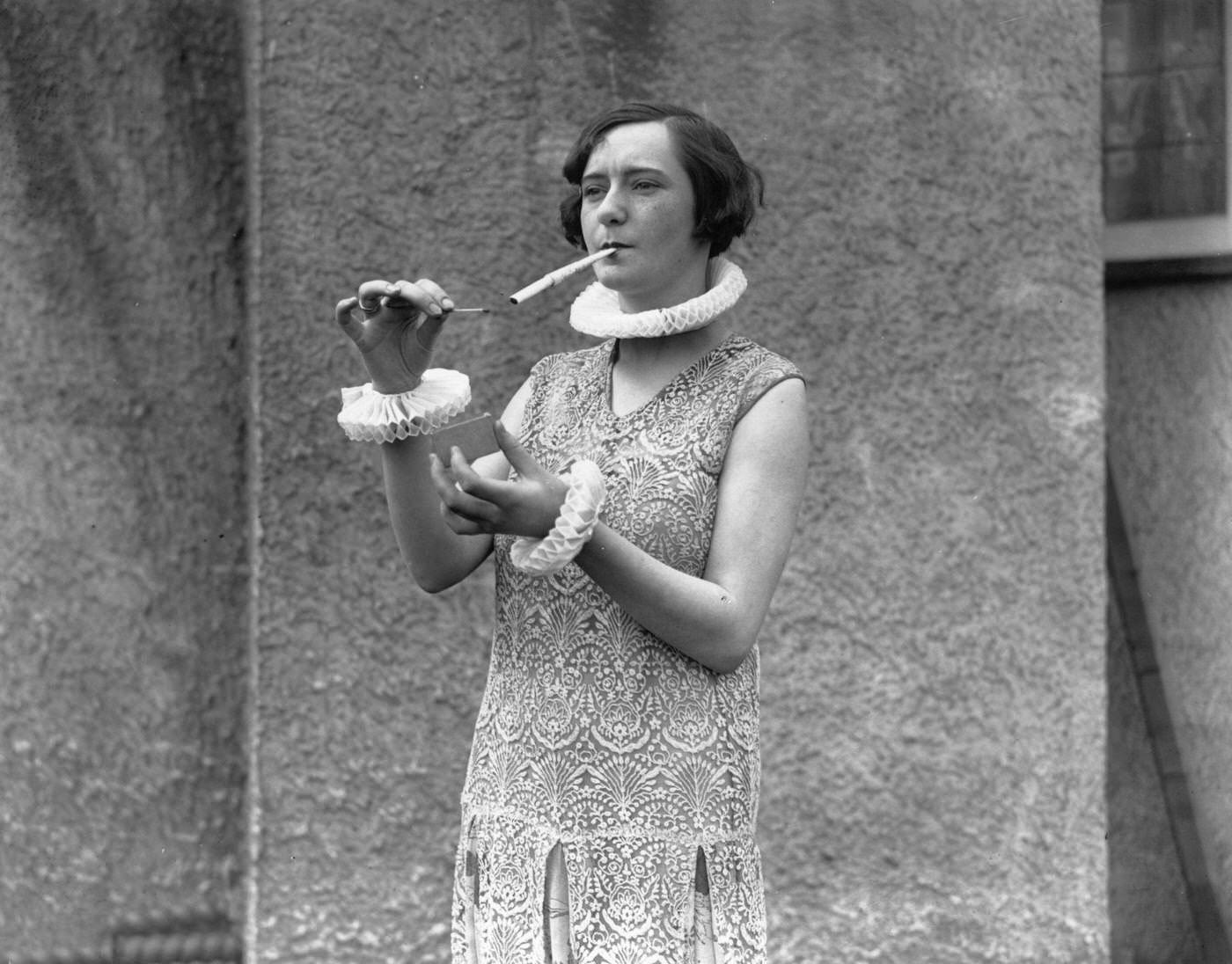 Ruffles and Cigarettes, Circa 1926: A Woman with Elegant Flair