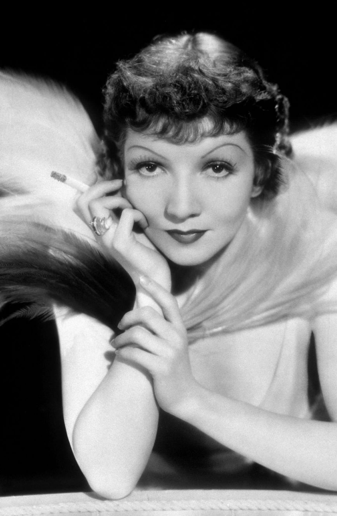 American Actress Claudette Colbert, Radiant with a Cigarette