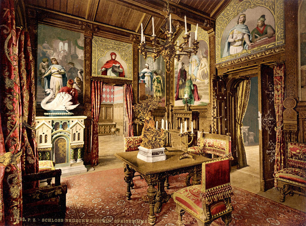 Dining room with portraits of minnesingers, Neuschwanstein Castle, Upper Bavaria